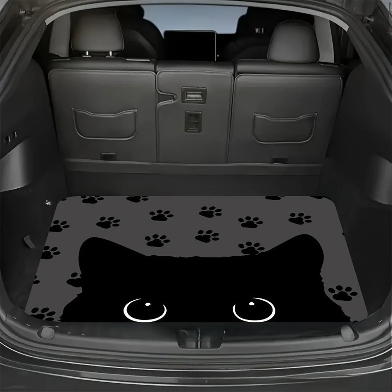 Car Trunk Mat, Cute Black Cat Face Paw Print Cargo Liner, Non-Slip Rear Trunk Protector, Women Car decor, Car Accessories, Interior Decoration Mat, Universal Fit For SUV Sedan Truck, Minimalist Cartoon Kitt