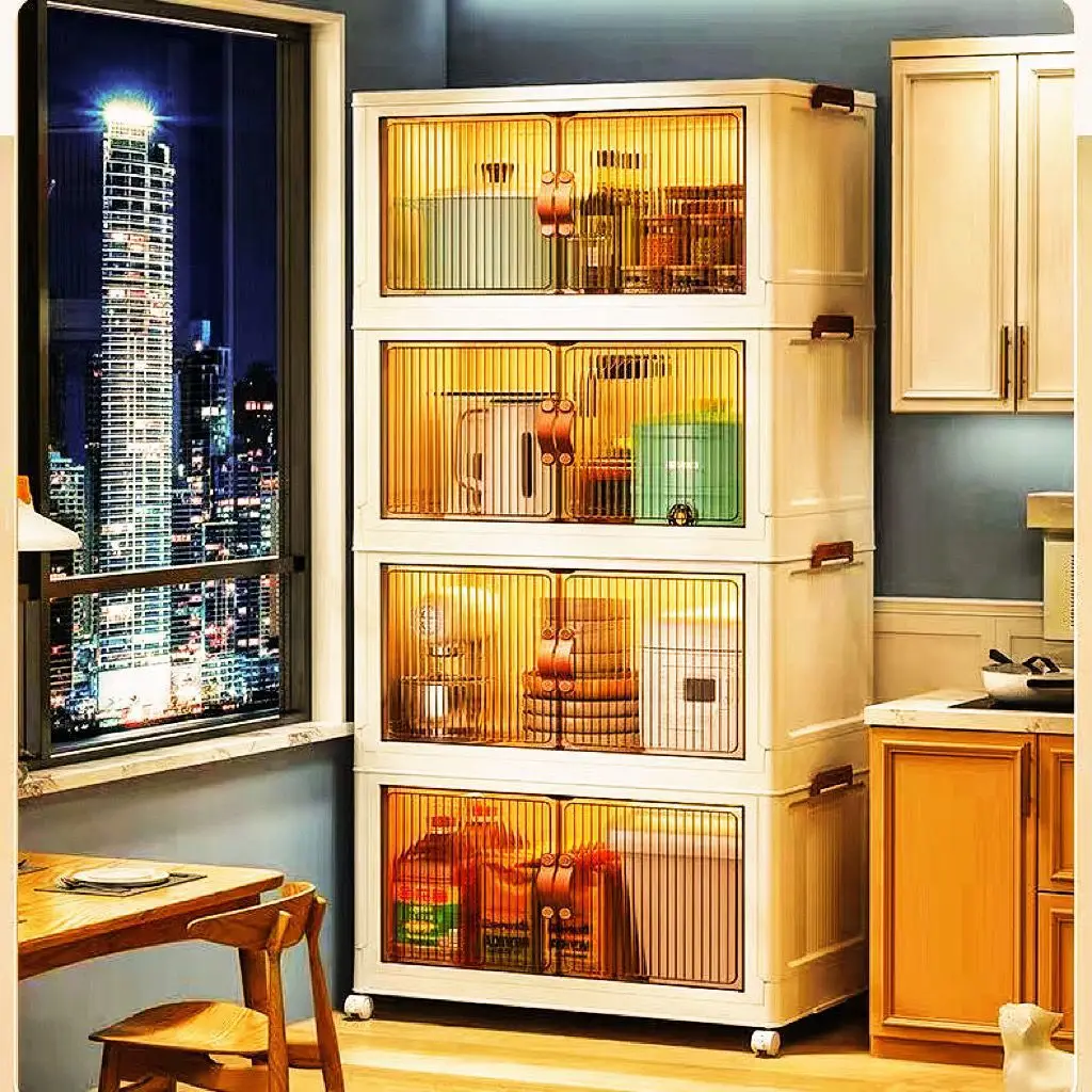 

Large Double Door Open Folding Plastic Storage Box Household Clothes Toys Book Snacks Storage Organizer Foldable Spliced Cabinet