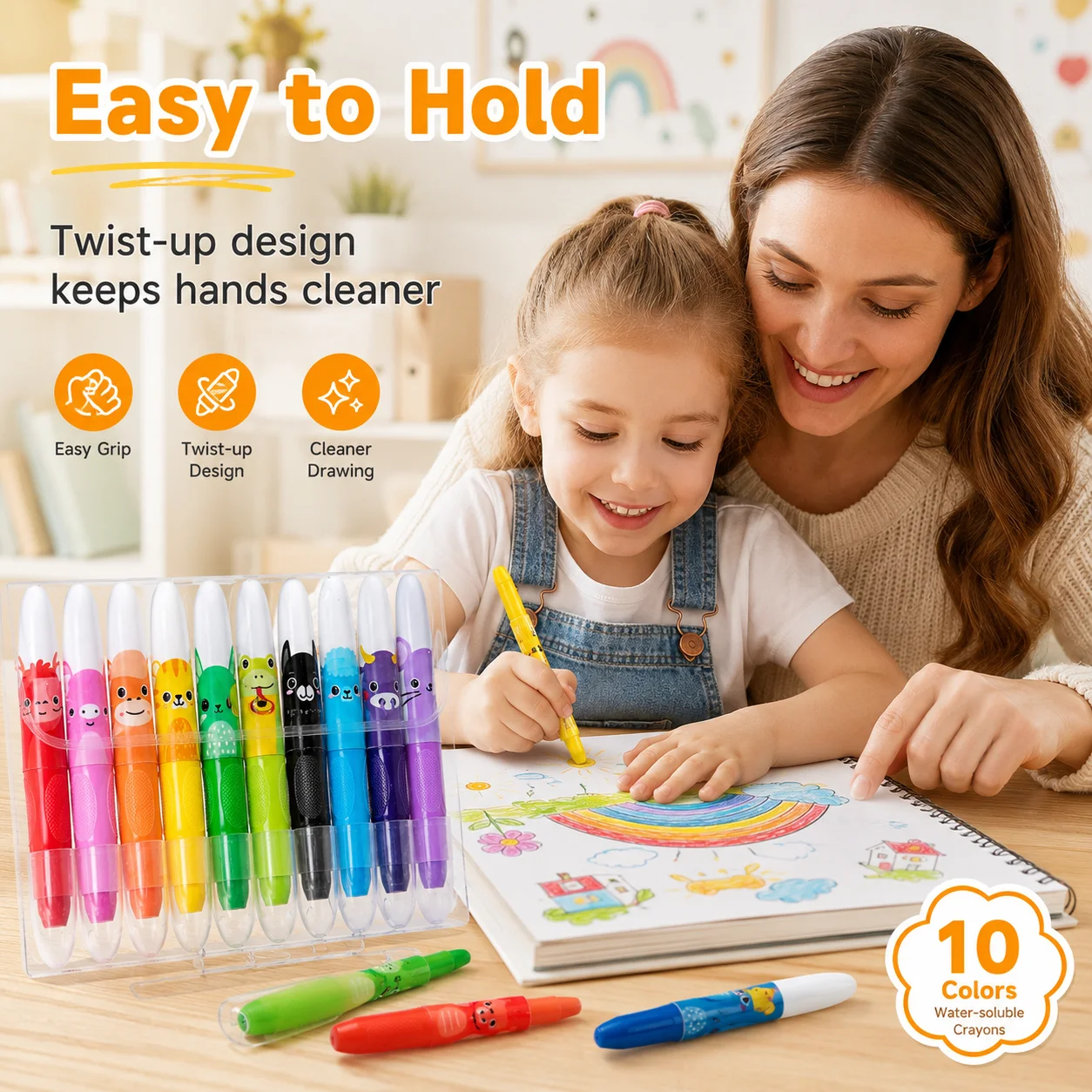 Cute Quick Dry 10 Color Drawing Pens Washable Non-dirty Hand Twistable Coloring Sticks Water-Soluble Back to School Supplies