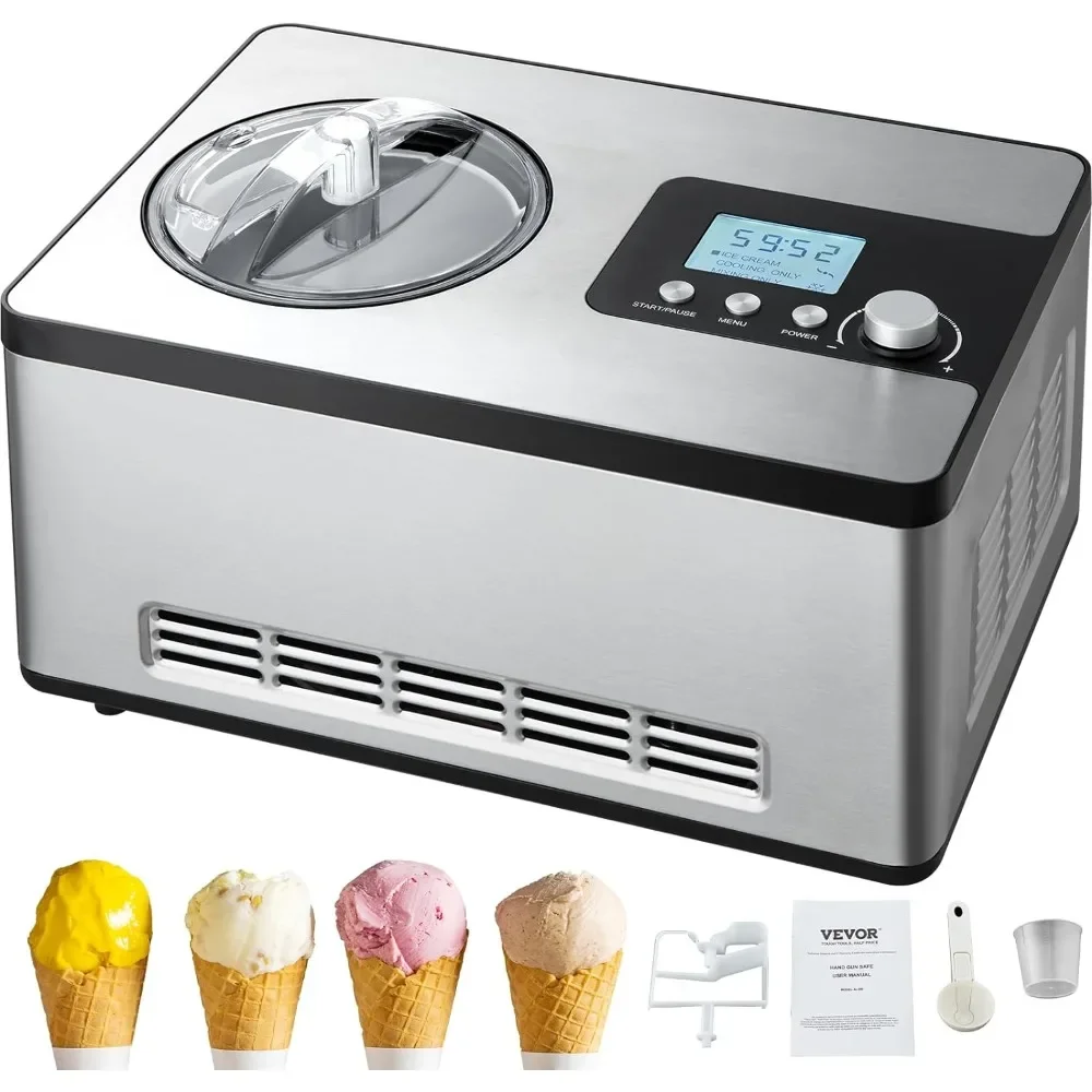 Automatic Ice Cream Maker with Built-in Compressor, 2 Quart No Pre-freezing Fruit Yogurt Machine,3 Modes with LCD Display Timer