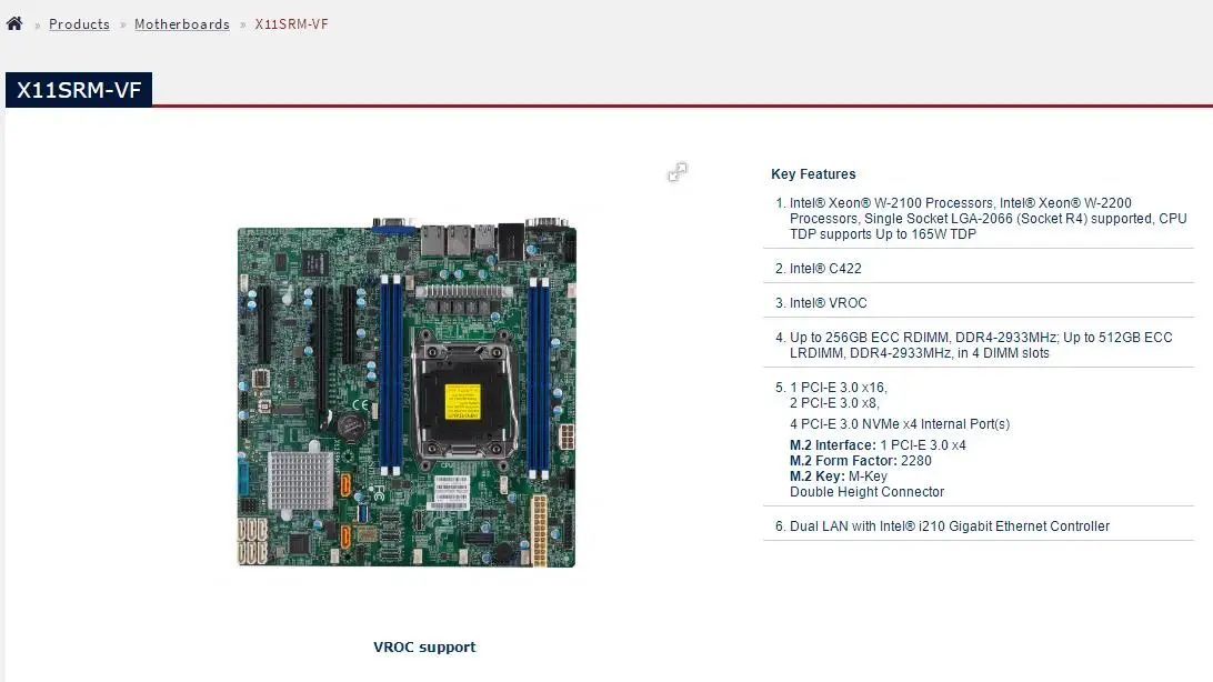 X11SRM-VF for Supermicro MicroATX Motherboard LGA-2066 Xeon W-2100 W-2200 Processors DDR4 Dual LAN With i210 Gigabit Ethernet