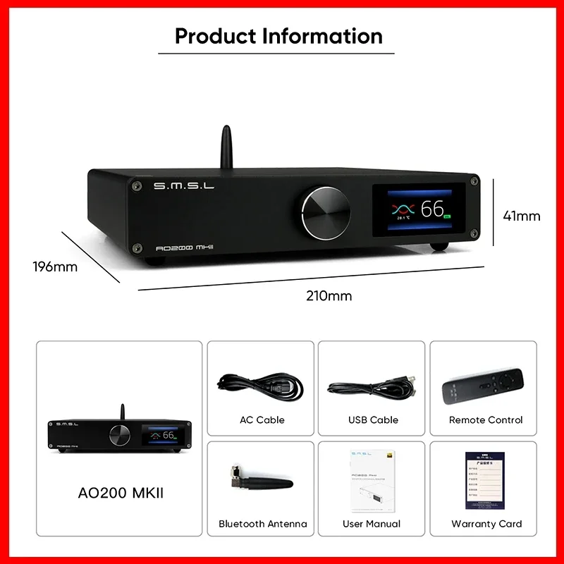 SMSL AO200 MKII HIFI Digital Power Amplifier MA5332MS AMP 5.0 XLR RCA USB Input With Remote Control For PC DAC TV DAP view 6