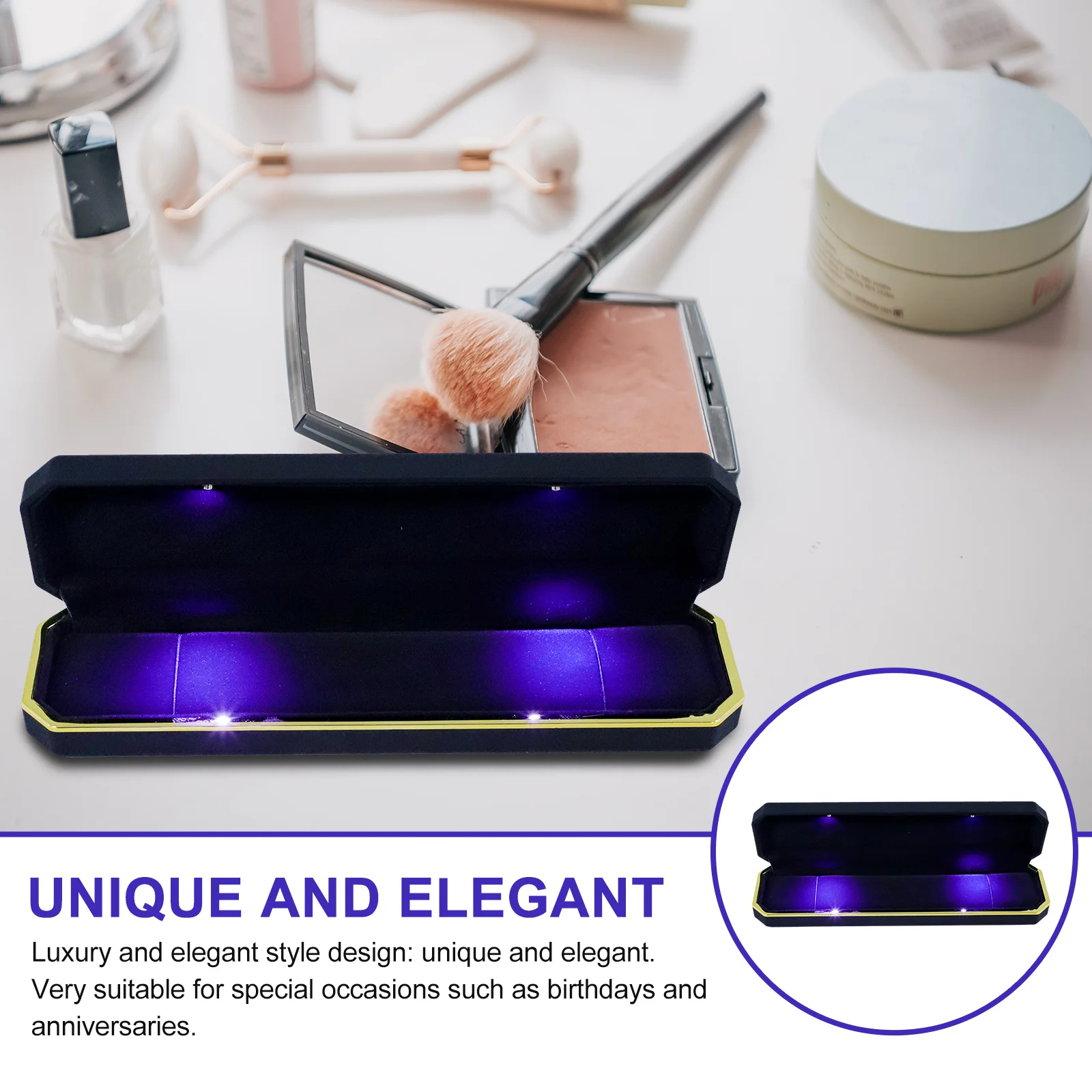 

Unique LED Luminous Necklace Case Wedding Necklace Box Fine Workmanship Smooth Surface Rounded Edges Jewelry Gift Case