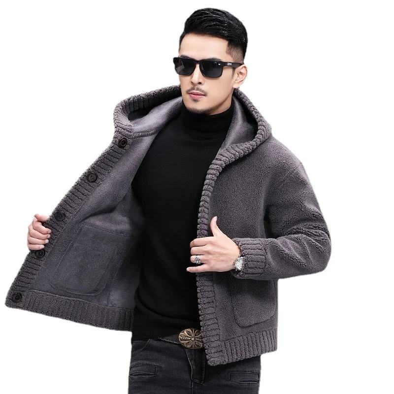 

Winter Mens Real Lamb Fur Coat Grey Sherling Jacket Large Size Cashmere Overcoat Men Wool Coats Wear on Both Sides 5XL 6XL