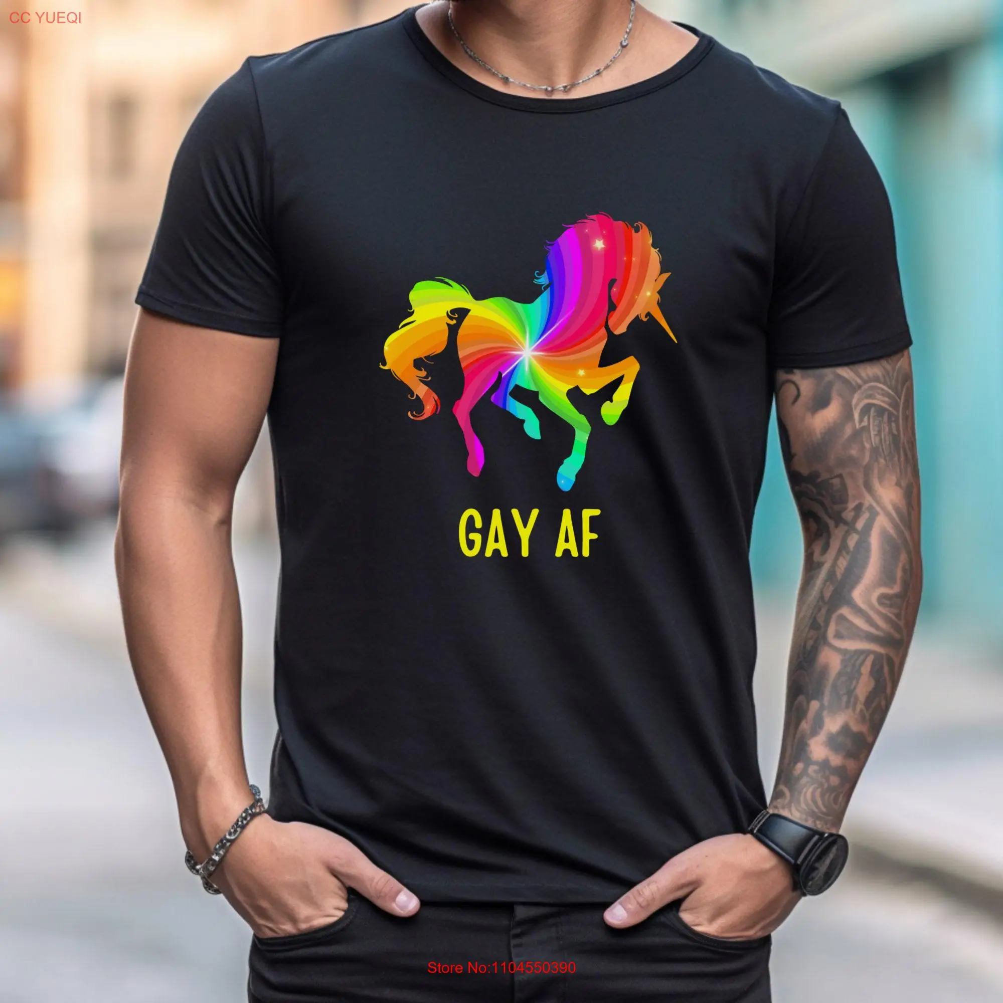 مثلي الجنس AF قوس قزح تي شيرت فخر شهر LGBTQ موكب لطيف يونيكورن Queer مثليه ثنائي الجنس القطن طويل أو قصير الأكمام