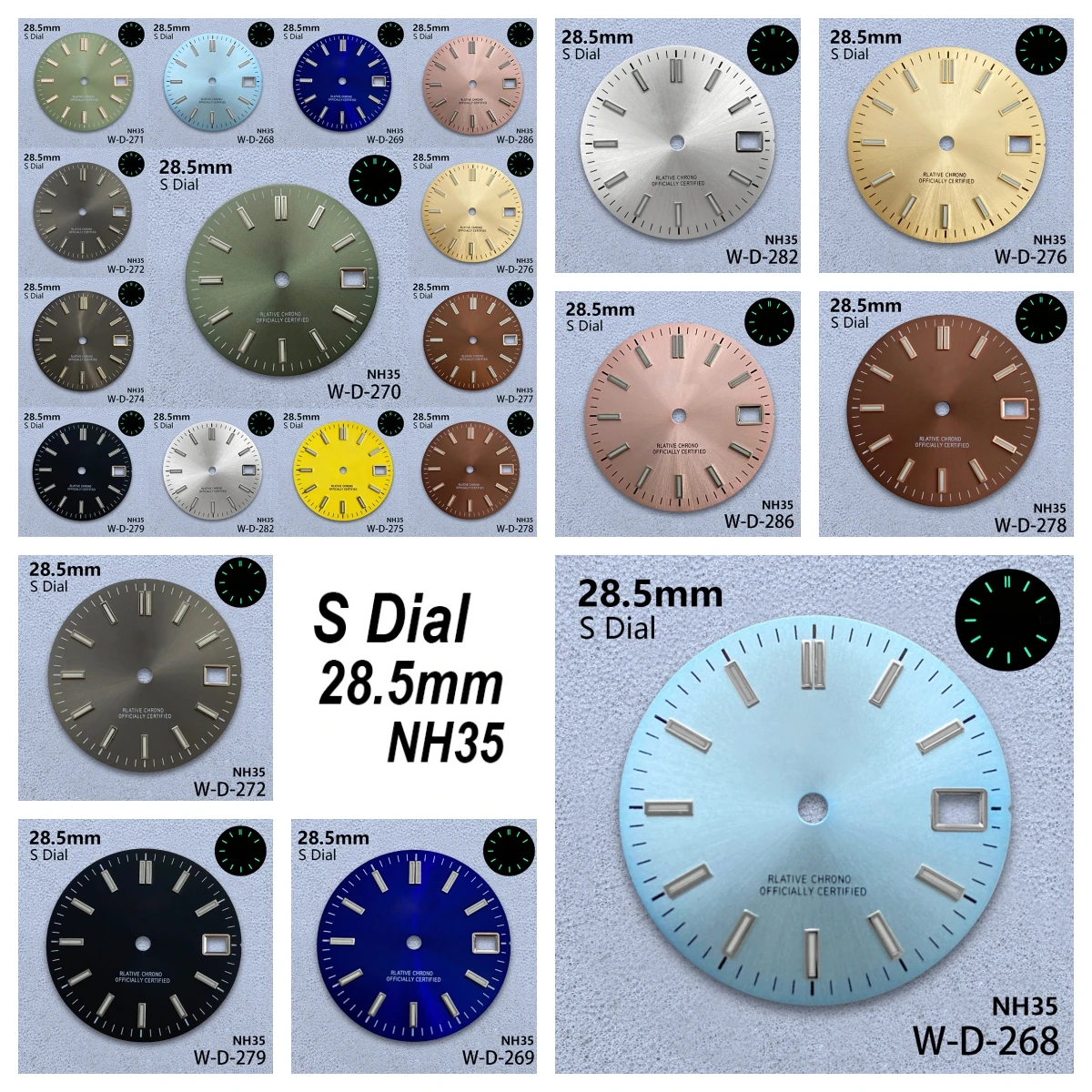 

28.5mm S Logo Sunray Dial Fit NH35/NH36/4R/7S Japanese Movement Green Luminous High-Quality Watch Modification Accessories