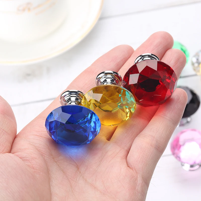 10pcs Colorful Diamond Shaped Single Hole Furniture Handles Glass Crystal Cabinet Pulls Kitchen Bedroom Cupboard Drawer Handles