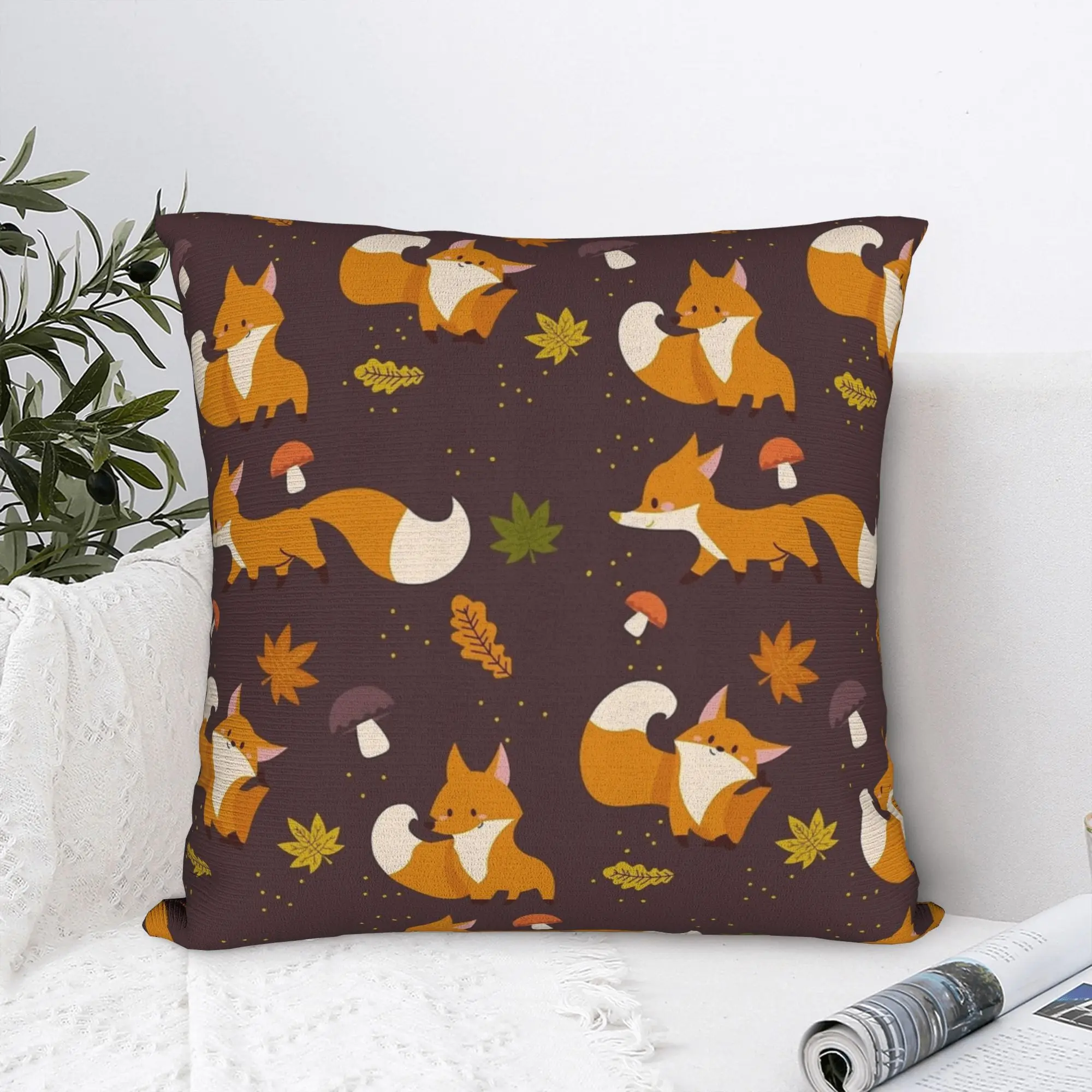 Cute Fox Seamless  Square Pillow Cases Foxes Autumn Partten Cushion Covers Funny Zippered Throw Pillow Case Cover for Sofa