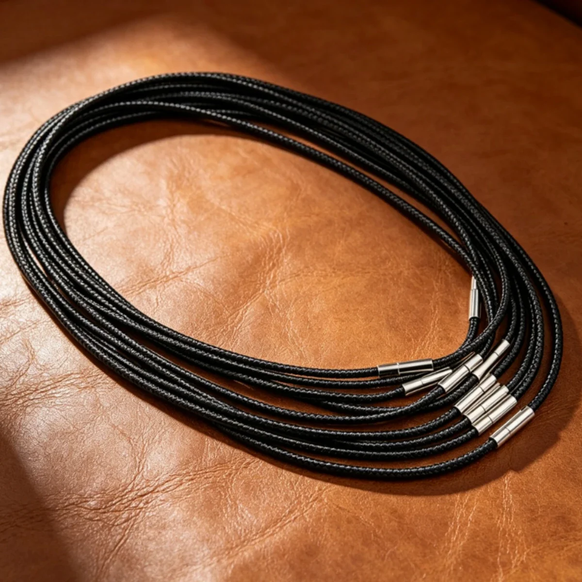 DIY Jewelry Making Black Waxed Cord Necklace Chain 1.5 3mm 3 Lengths 45/50/60cm Silver Lock Tube Clasp Rope Chain For Men Women