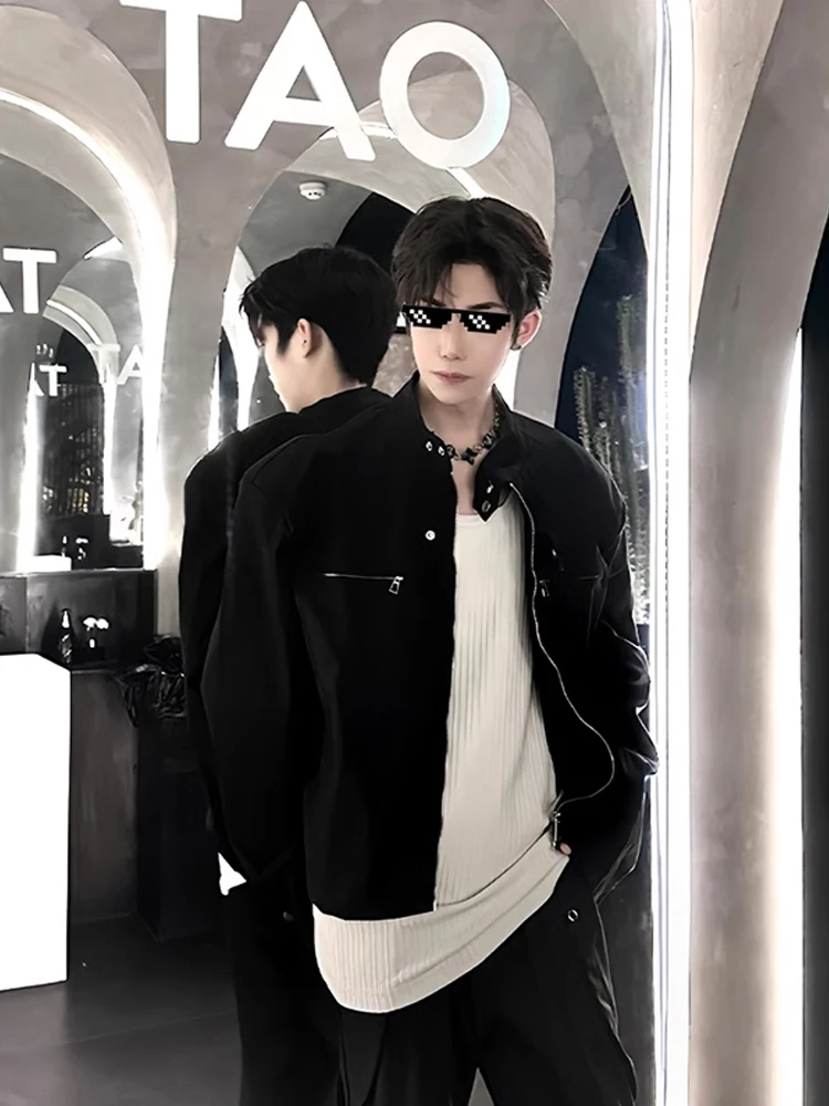 

ort Padded oulder Biker Jaet Men's Spring Autumn Sle Stand Collar High Street Pilot Coat Trendy Brand American Street...