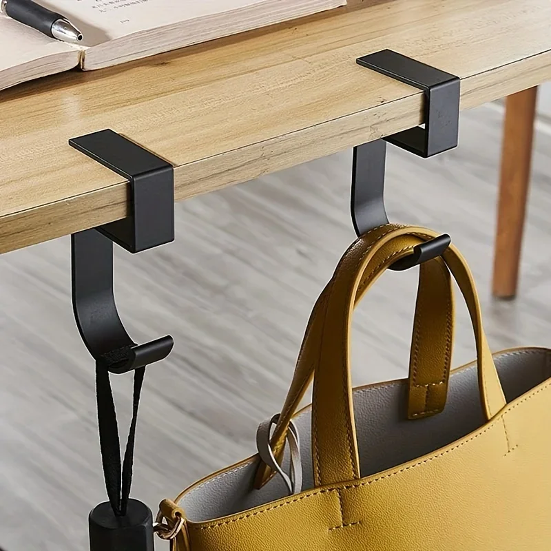 Aluminum Desk Hook Organizer Anti-Slip Design Sleek Black White for Office Student Desk Organization Bag Storage Utility Hooks view 3