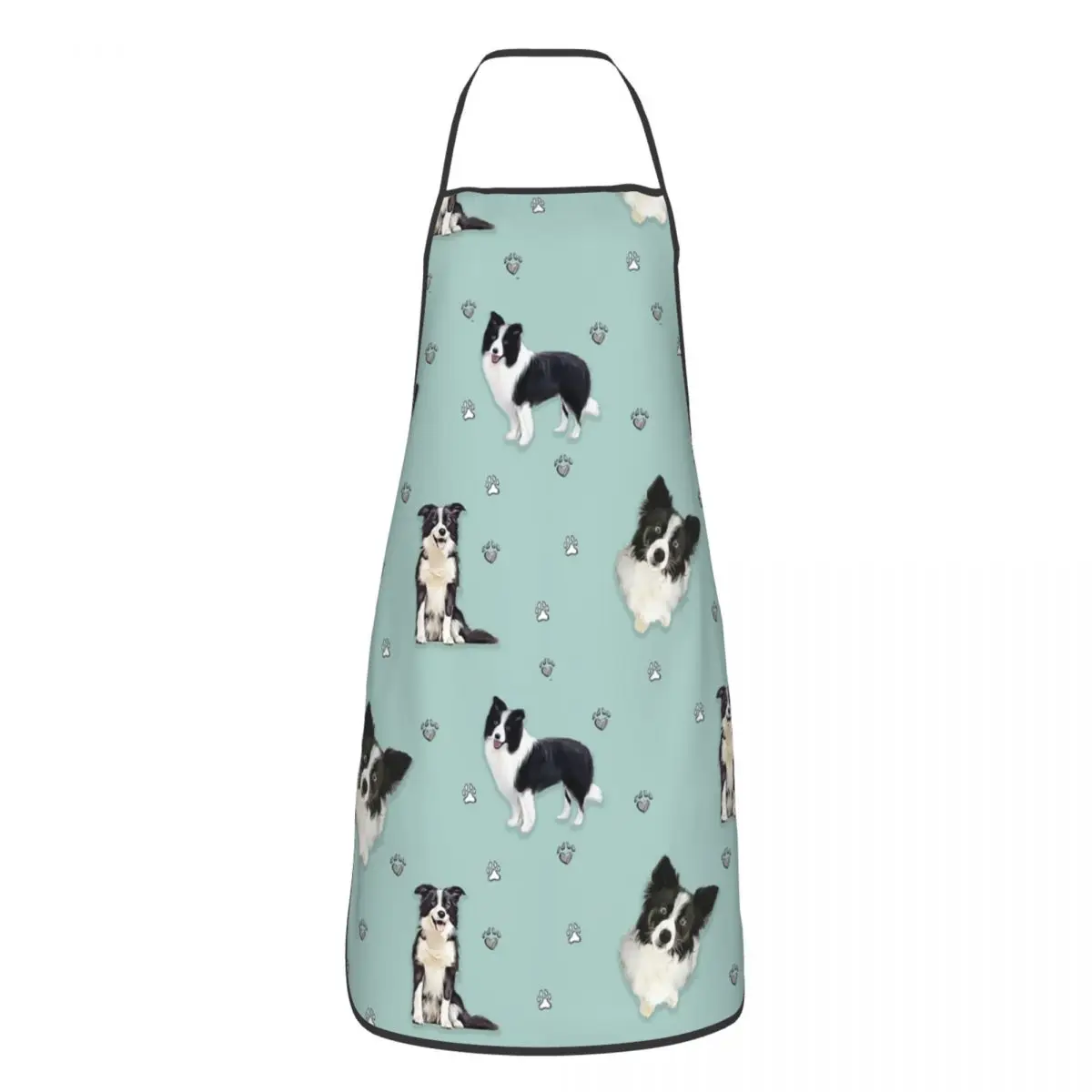 Unisex Border Collie Pattern Bib Apron Adult Women Men Chef Tablier Cuisine for Cooking Kitchen Dog Painting