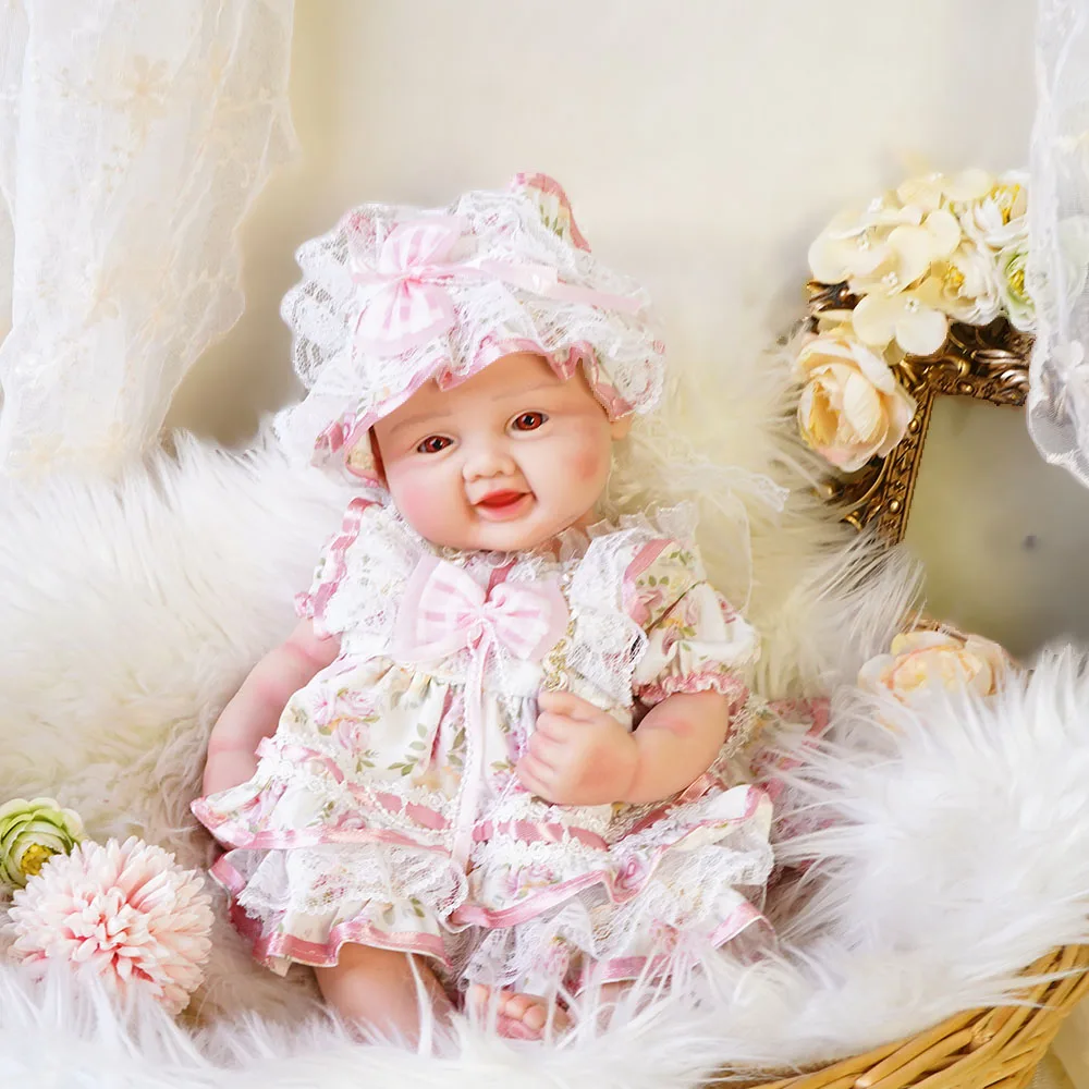 17.3" Full Body Solid Silicone Reborn Baby Girl Weighted 6.8Lbs 3D Skin Visible Veins Newborn Doll Kids Toy Anti-Stress