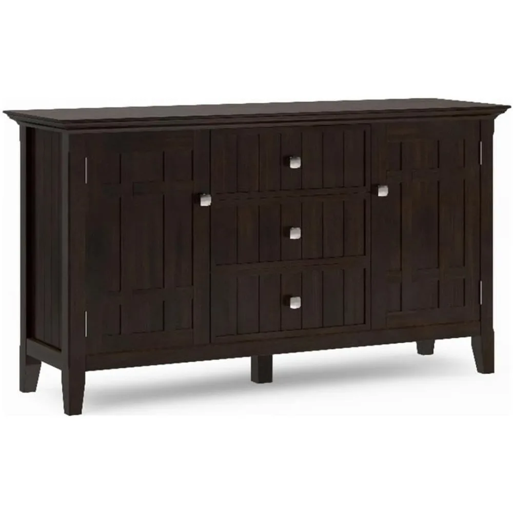 Bedford SOLID WOOD 54 Inch Wide Transitional Sideboard Buffet in Dark Tobacco Brown