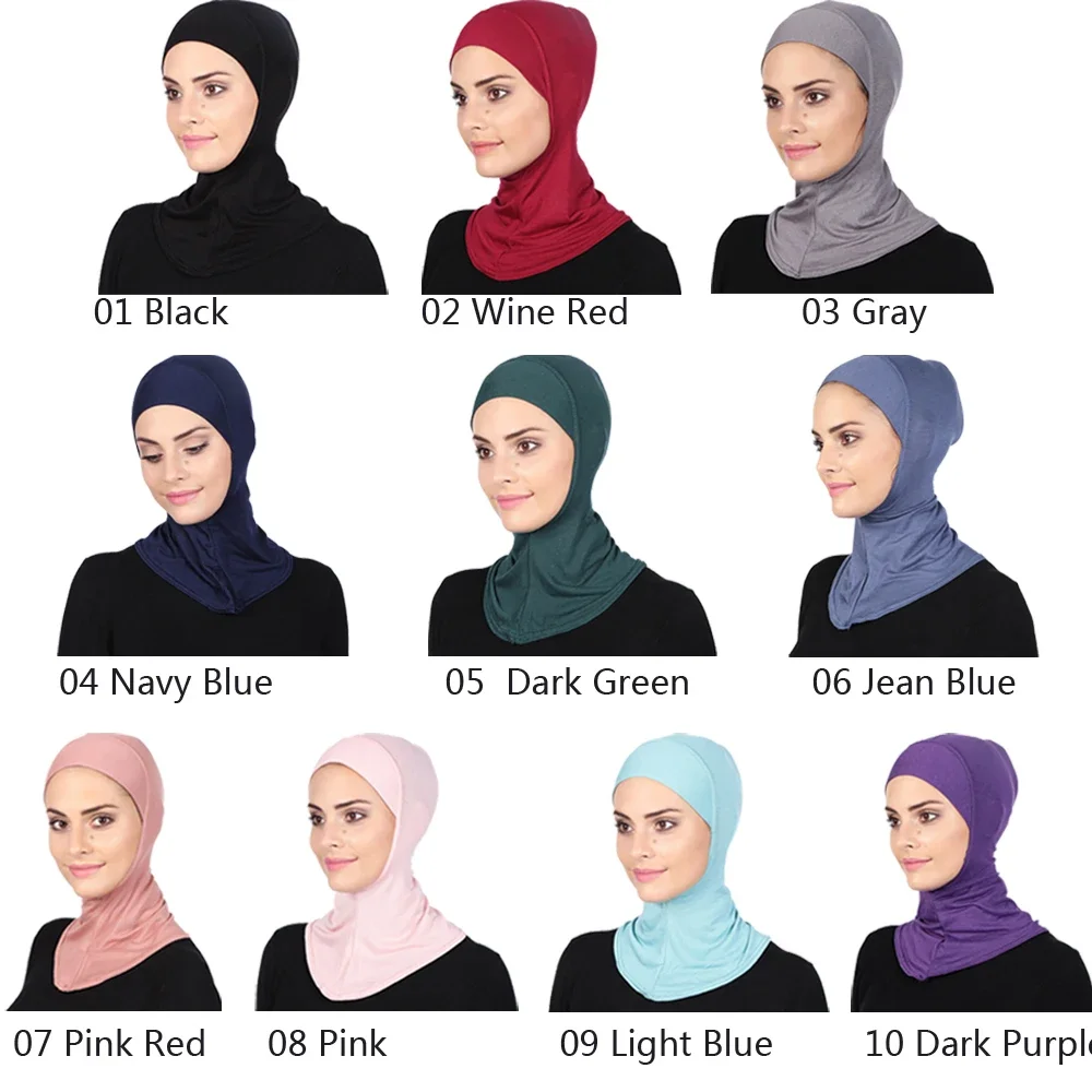 มุสลิม Hijab ด้านในธรรมดาหมวก Headscarf คอเต็มรูปแบบกระดูก Bonnet Ramadan อิสลาม Underscarf Beanies Skullies Head Wrap Ninja
