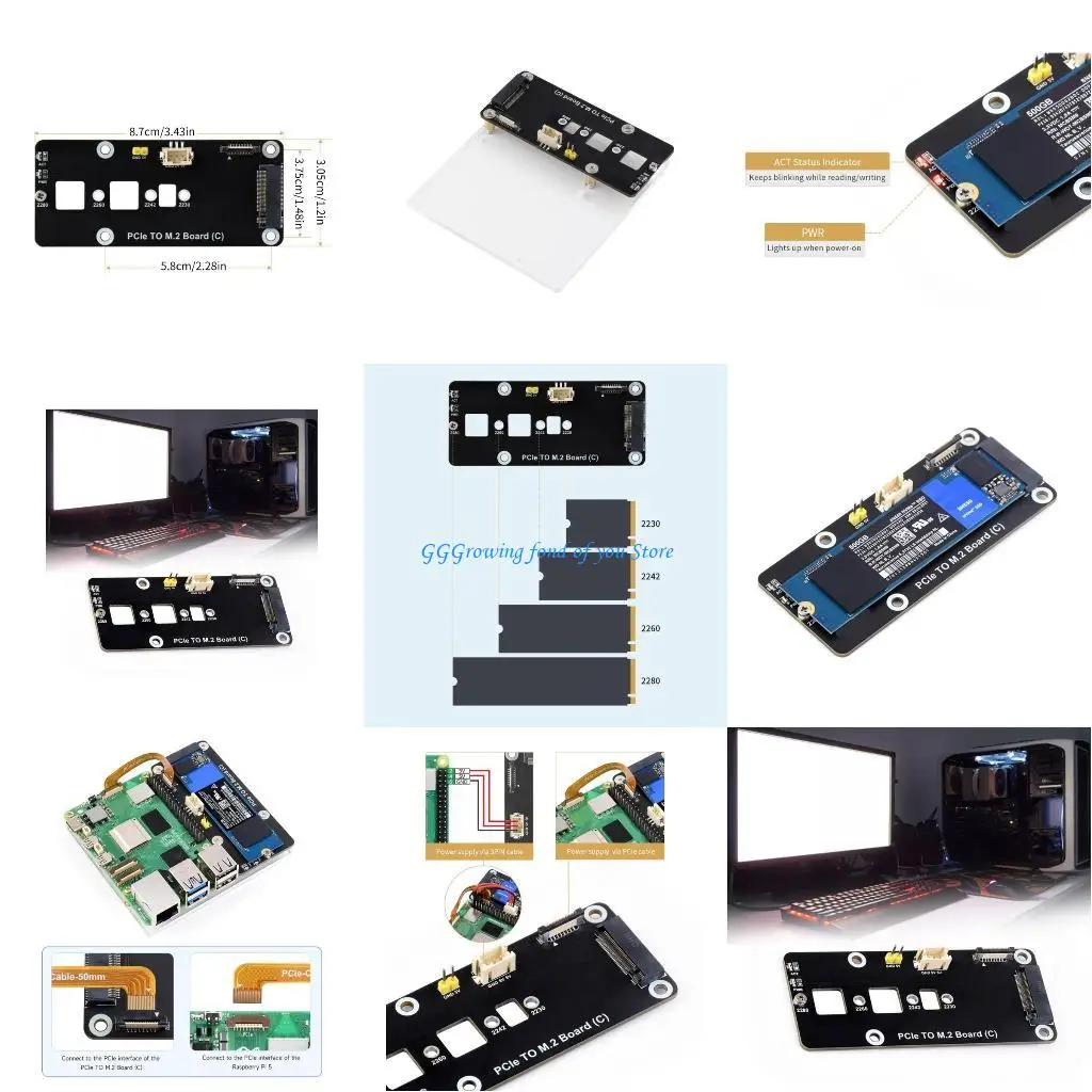

H9EB For RPI 5 PCIe to M.2 NVMe SSD Adapters Card Board M.2 NVMe Drive Expansion Card for 2230 2242 2260 2280 SSD Converter