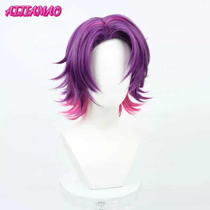 Vtuber uki violeta peruca cosplay curto roxo resistente ao calor cabelo sintético anime couro cabeludo peruca superior + peruca boné