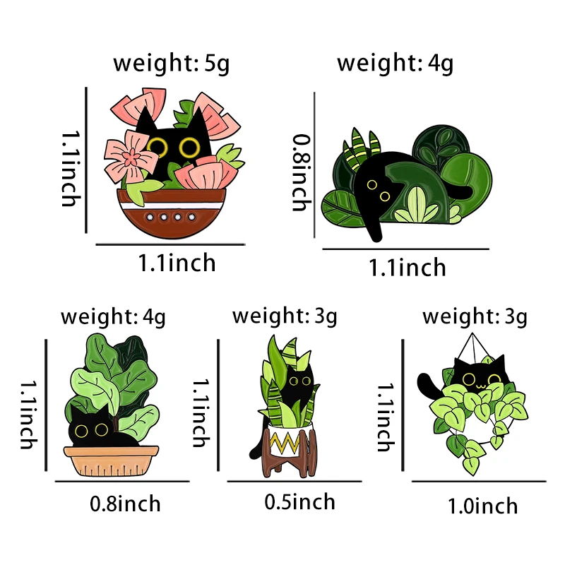 Cat in Plants Enamel Pins Custom Black Kitten Monstera Ficus Lutea Cactus Brooches Shirt Collar Lapel Badges Fun Jewelry Gift