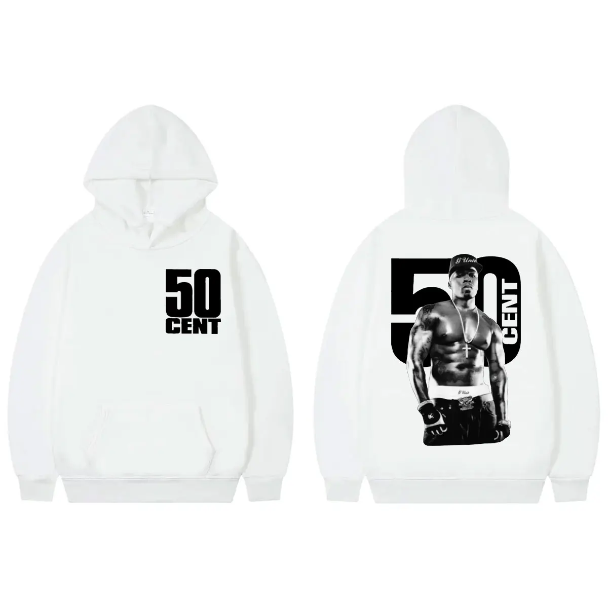 مغني الراب 50 سنت مزدوجة الوجهين طباعة هوديي الرجال النساء الهيب هوب خمر قمصان سويت شيرت بقلنسوة موضة عالية الجودة البلوفرات المتضخم