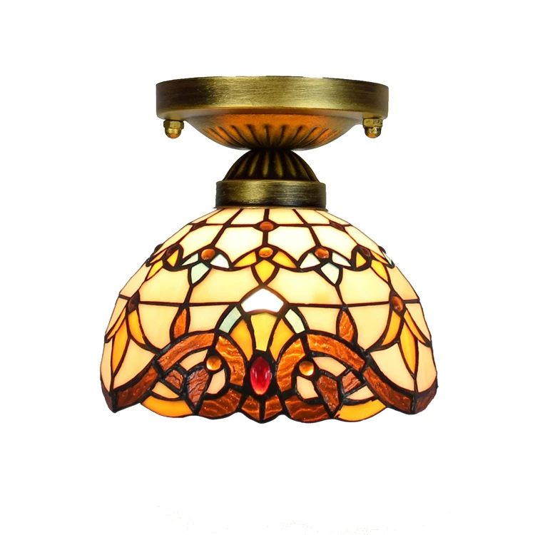 

8 Inch American Retro Baroque Tiffany Stained Glass Small Ceiling Lamp Living Room Hall Corridor Balcony Bar Lighting