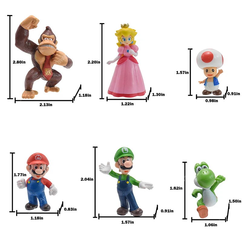 Figurines d'action Mario Bros en PVC pour enfants, Luigi, Yoshi, Matkey, Kong, jouets modèles, chambre plus lente, jeu, cadeaux d'anniversaire, ensemble de 6 pièces