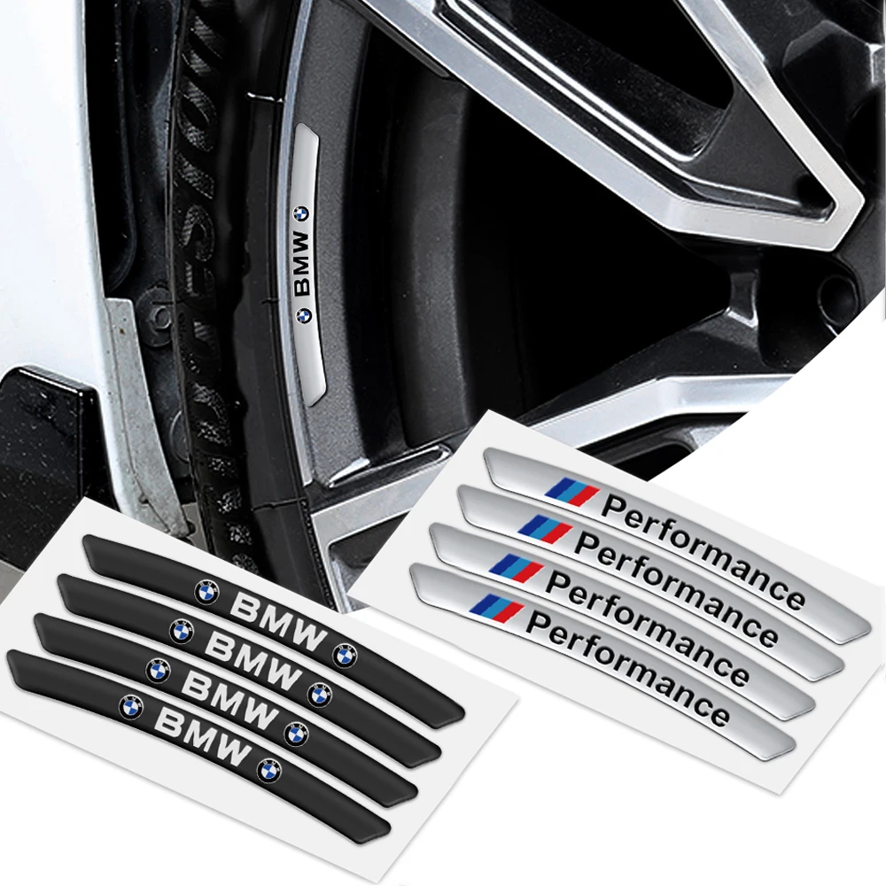 4Pcs Car Styling Aluminum Wheel Rim Stickers Decal For BMW M Performance M3 M5 M6 F01 F20 F10 F13 F15 F16 F30 F34 F32 F48 E28 X5