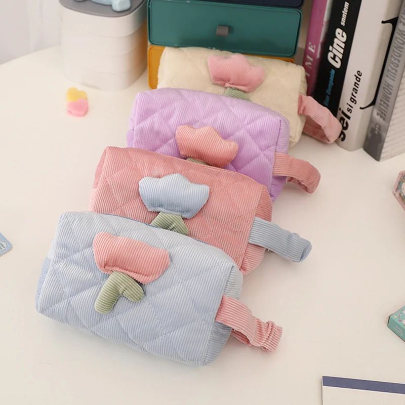 

Милая дорожная косметичка с цветами тюльпана, Ins вместительная сумочка для косметики, несессер, портативный бокс для Хранения Туалетных Принадлежностей