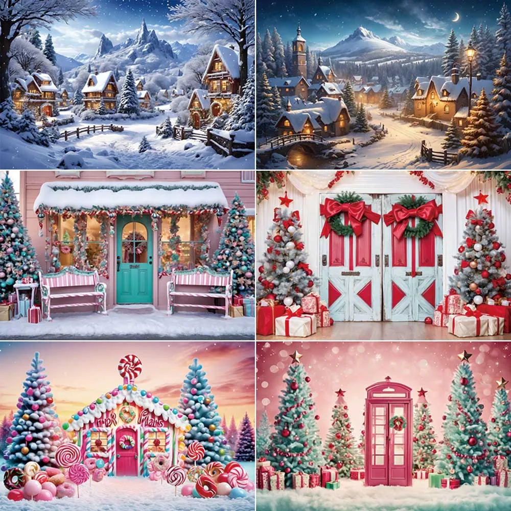 

MOON.QG Christmas Photography Backdrop Xmas Village Tree Balls Gifts Background 2025 New Year Winter Home Photo Studio Back Drop