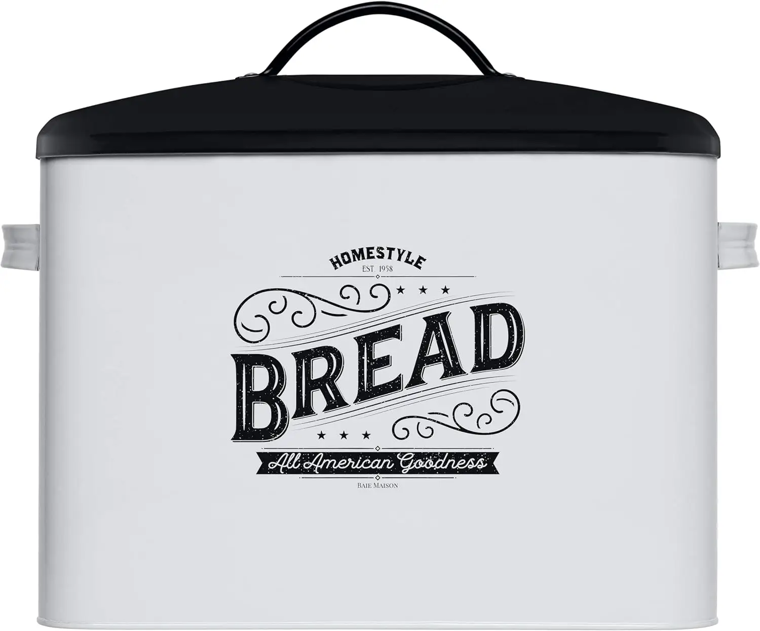 

Большая белая хлебная коробка для фермерского дома с черной крышкой — вмещает 2 листья, хранилище на кухонной столешнице в деревенском стиле