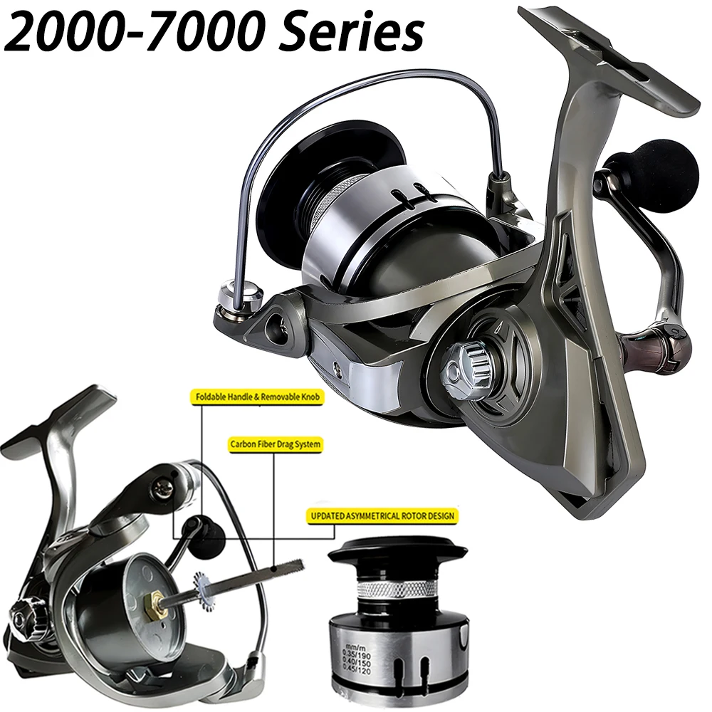 Spinning Fishing Reel 8kg Max Drag Graphite Reel 13+1 Ball Bearings 5.2:1 Gear Ratio  Reel for Perch Bass Pike 2000-7000Series