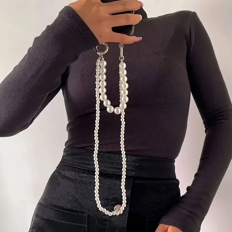 Crossbody Phone Lanyard Long Pearl Necklace Chain for iphone 16 15 Xiaomi All Cell Phone Case Pearl bracelet with Universal Clip