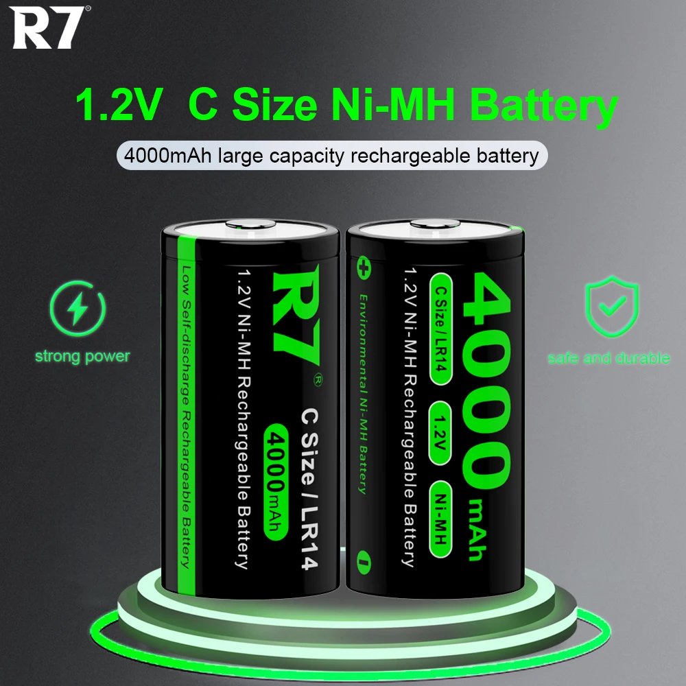 R7 4pcs R14 C size battery 4000mAh 1.2V C rechargeable battery with LCD Fast Charger for 1.2V AA/AAA C/D batteries