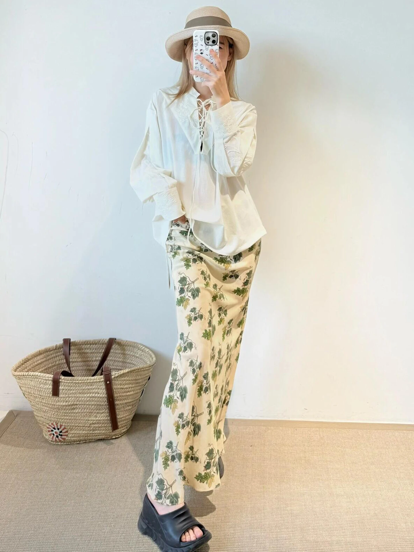 

High Waist Long Satin Fi Tail Skirt for Women Floral Print Commute Sle Stand Chinese Production Summer Collection