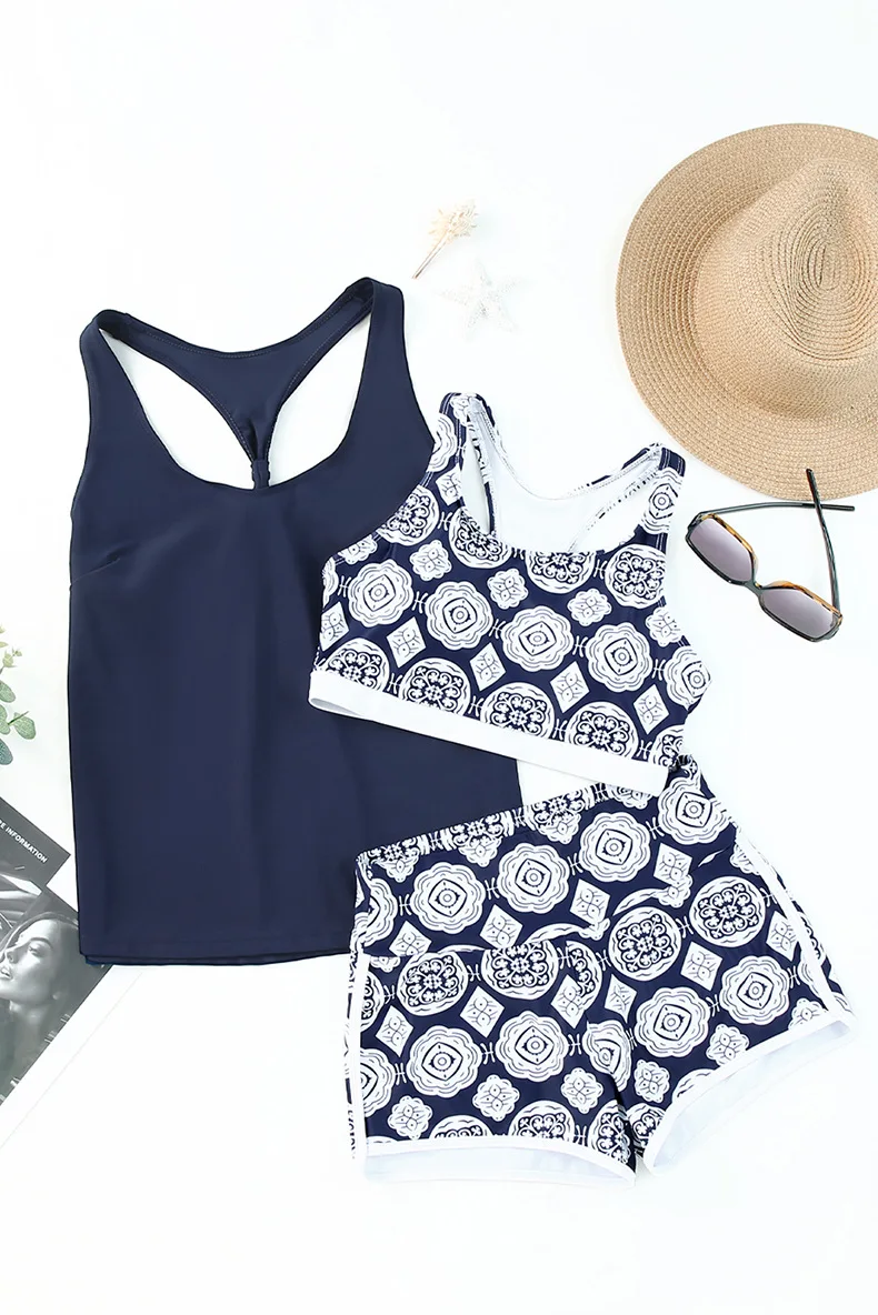Melphieer dames sportieve 3-delige tankini-badpakken met shorts zwemtanktops met sportbeha en boyshorts badpakken XL XXL