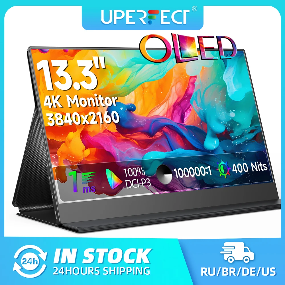شاشة ألعاب محمولة فائقة الجودة 4K OLED مقاس 13.3 بوصة بدقة 3840*2160 ووقت استجابة 1 مللي ثانية و400 شمعة في المتر المربع و100% DCI-P3 100000:1 بتصميم نحيف للغاية لأجهزة الكمبيوتر المحمولة وأجهزة الكمبيوتر الشخصية الصغي