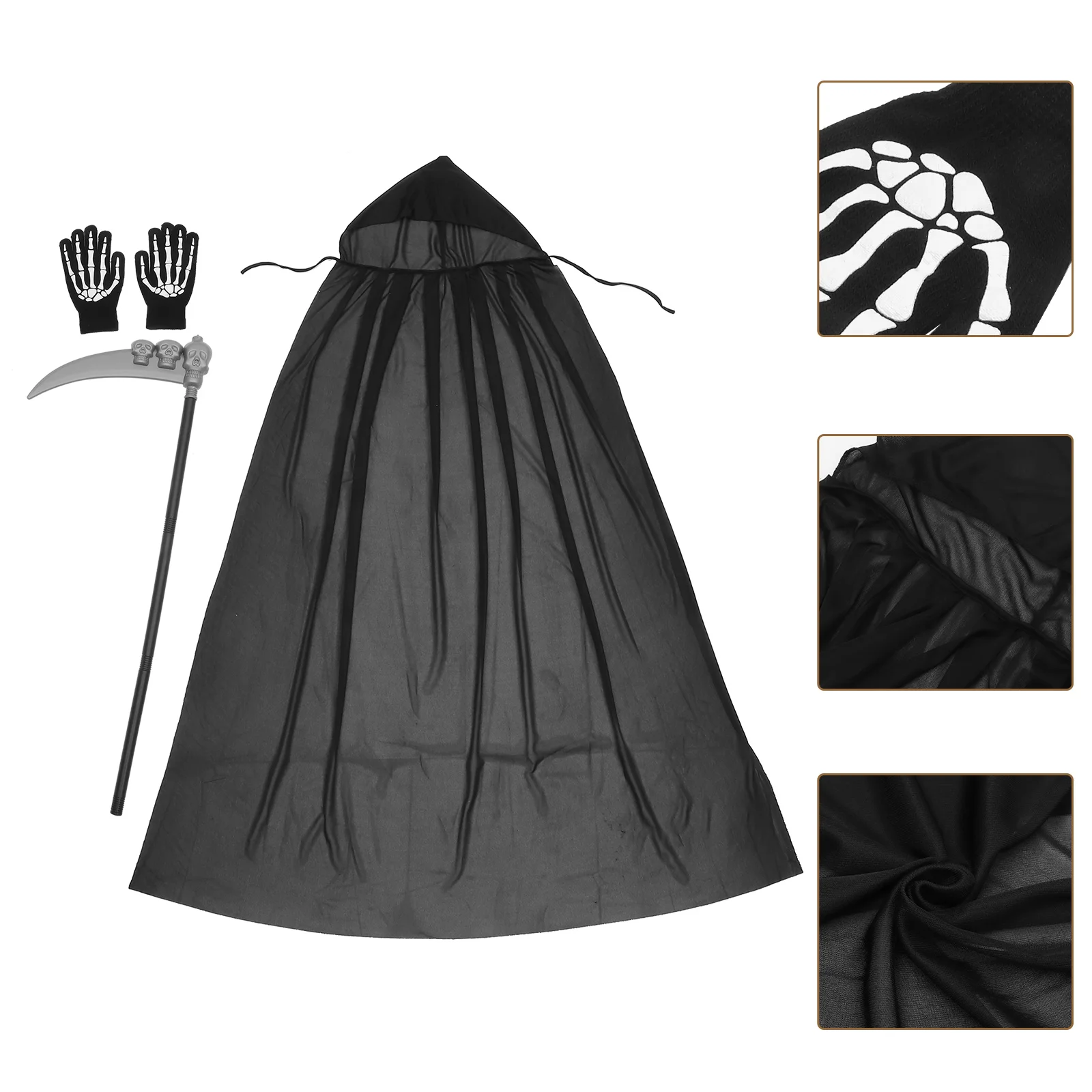 

Halloween Death Cape Set Black Gloves Adult Costumes Party Cosplay Cloak Scary for Adults Clothing Items