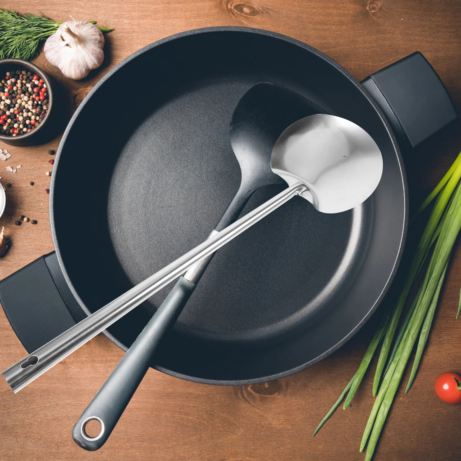

Sturdy Stainless Steel Wok Spatula Long Handle Cooking Spoon Hollow Design Anti Scratch Kitchen Tool Fry Pan Turner
