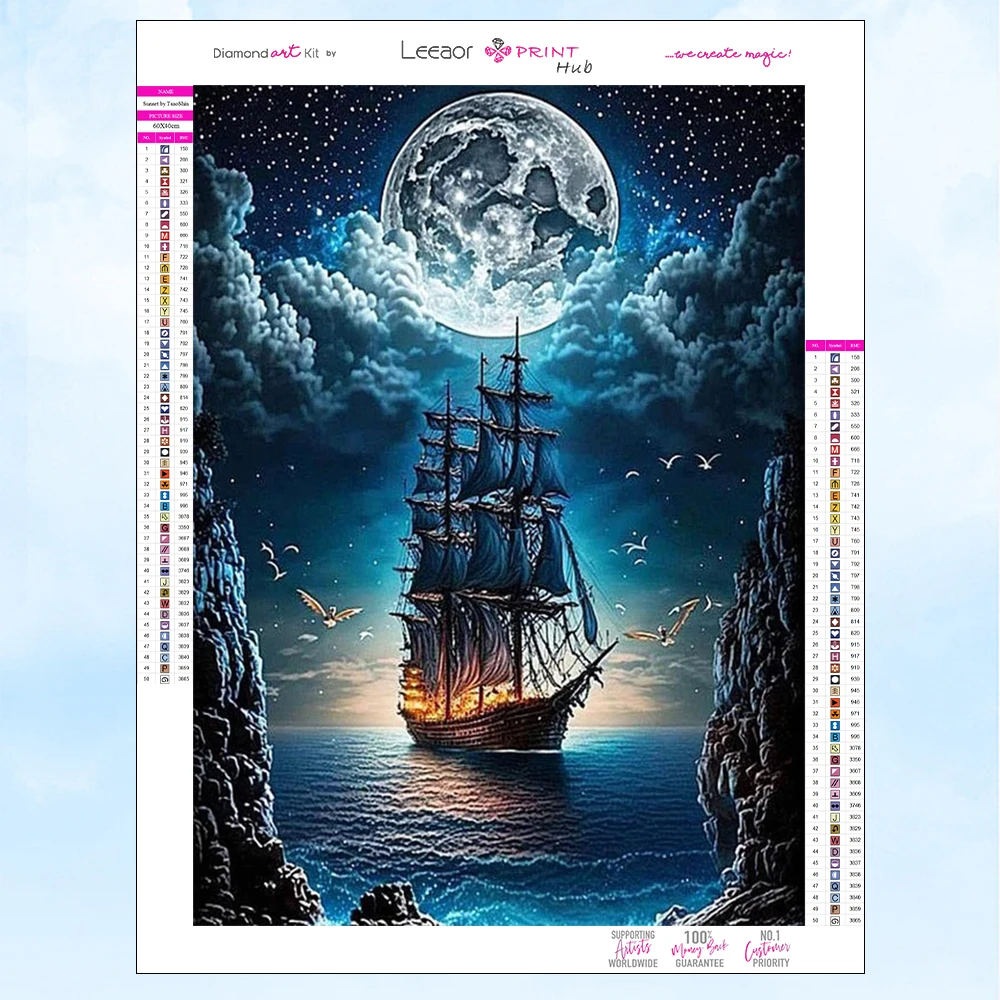 Boat Diamond Painting Kit New Collection 2024 Diamond Mosaic Pirate Ship Under Moonlight Handmade Embroidery Art Home Decor Gift