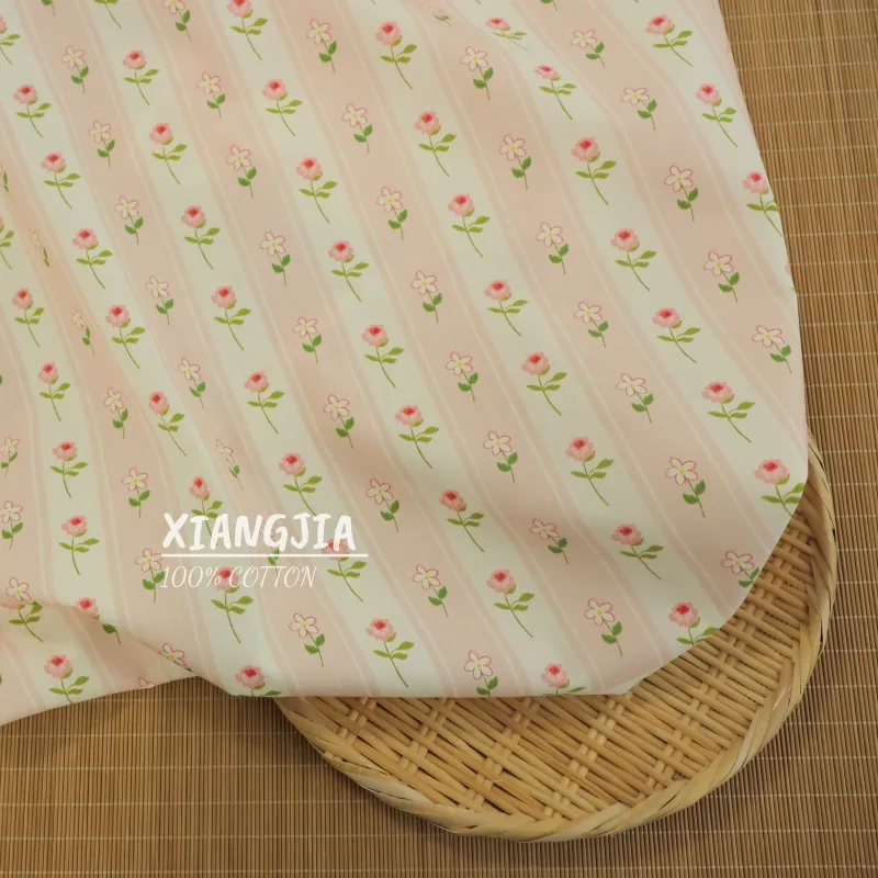 140x50cm Vintage-Stil 40er Jahre Baumwoll-Popeline Stoff mit Blumen- und Streifenmuster für Blusen, Kleider, Röcke und Kinderbekleidung, Nähmaterial – Detail 5