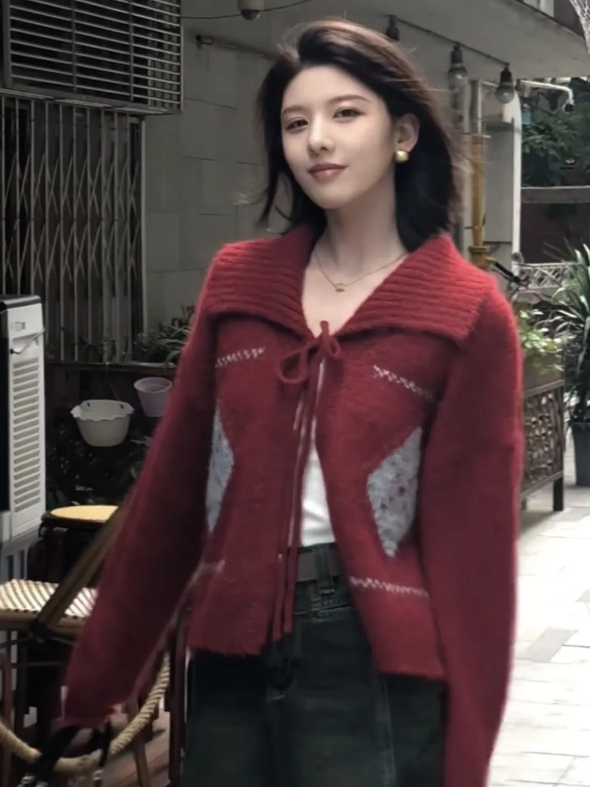 Koreanische Sle Cisas Aosphere Pullover Mantel frauen Herbst Winter Rot Bogen Knoten Design Gestrickte Top Lose Fit Strickjacke