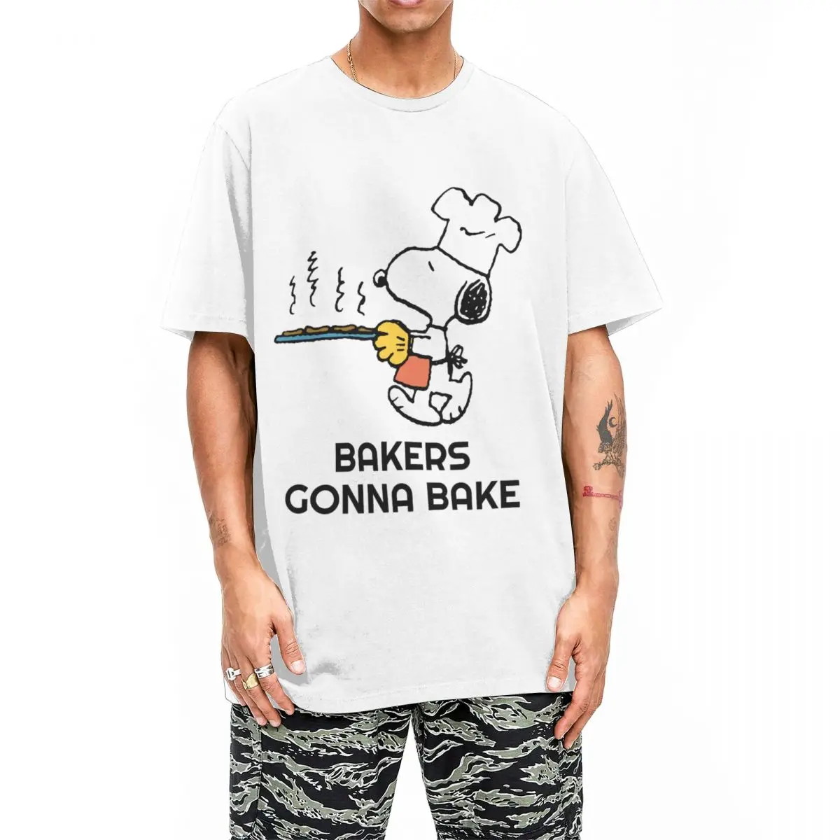 Peanuts Snoopy Baking Cookies for Men Women T Shirt Vintage Tee Shirt Short Sleeve T-Shirts Pure Cotton Big Size Clothes