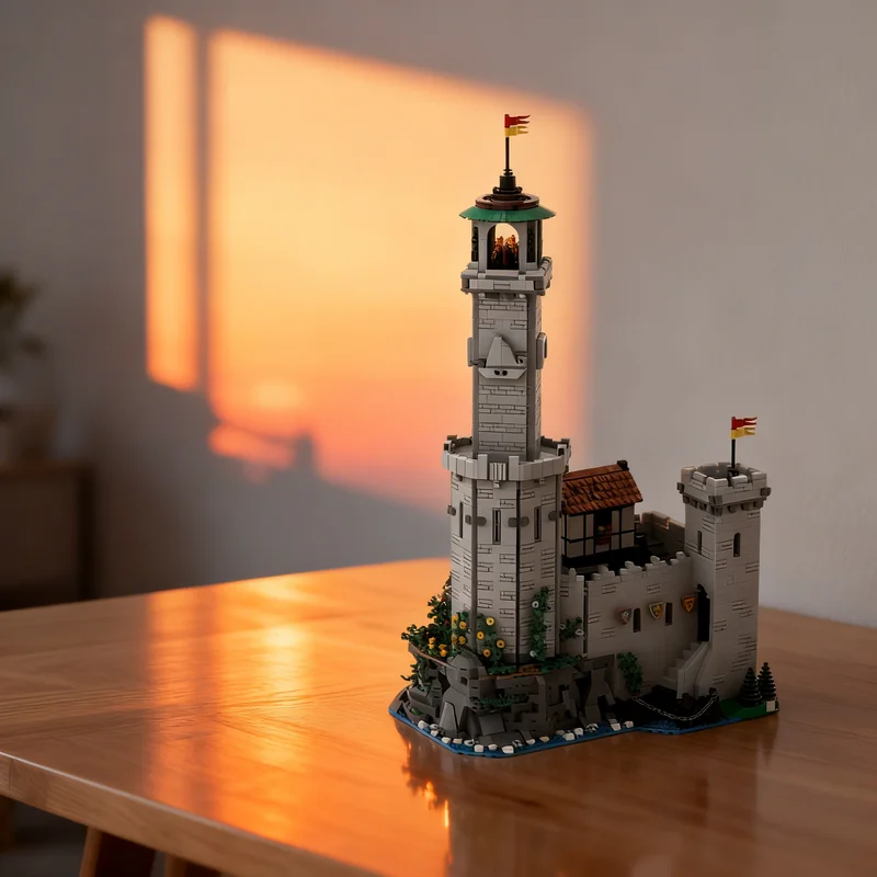 

3398 деталей MOC: Модель Замка Львиных Рыцарей с укрепленной маятниковой башней, конструктор, игрушка, подарок, креативный коллекционный предмет для демонстрации на столе