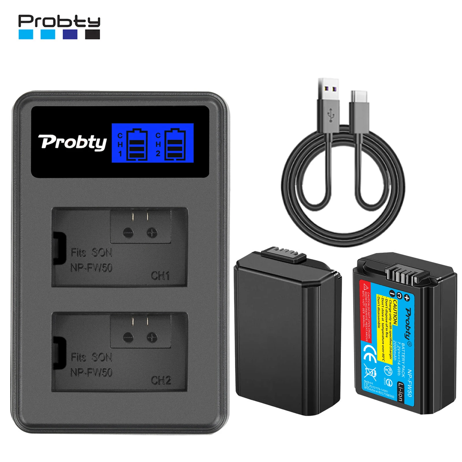 Probty NP-FW50 NP FW50 Battery+LCD Charger For Sony ZV-E10 A7 A7R A7RII A7II A7SII A7S a6300 a6400 a6500 RX10 Series