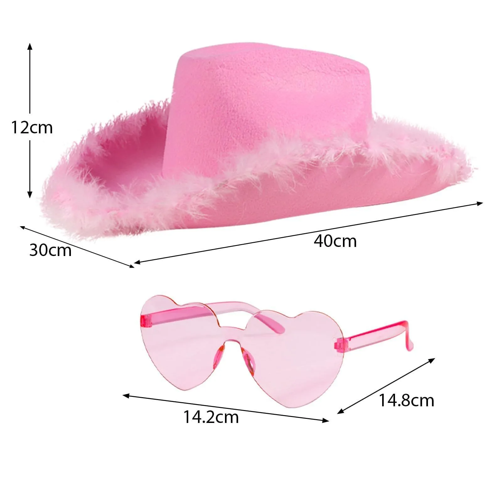 Sombrero de vaquero occidental, gafas de sol rosas, bufanda, toalla, tira de pelo de plumas, fiesta, boda, festivo, Carnaval, COSPLAY, conjunto de accesorios de vestir