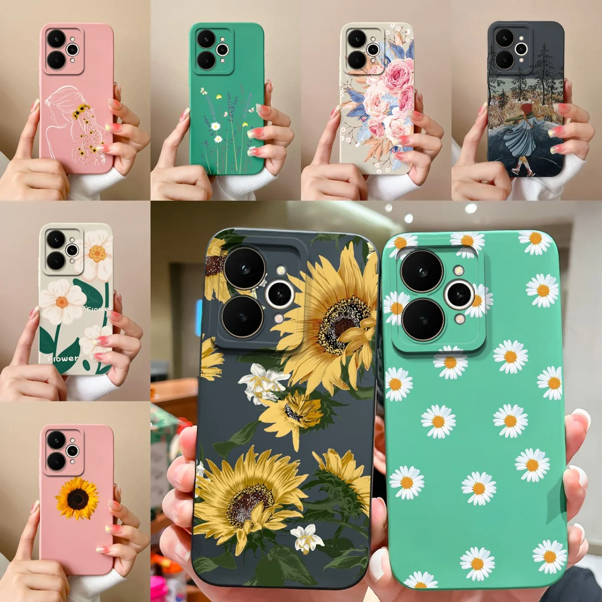 

For Realme 15 15 Pro Cases Sunflower Daisy Rose Anti Slip Lightweight Shell For oppo realme 15 pro 15pro Liquid Silicone Housing