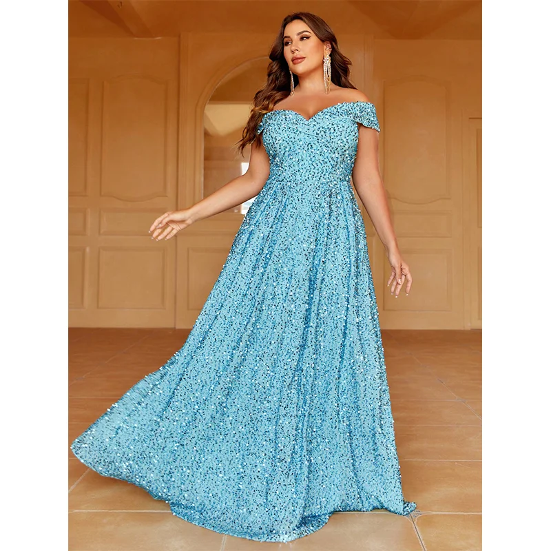 Plus Size Strapless Beaded Floor Long Evening Dress 6XL7XL Elegant Luxury Banquet Sequins Shiny Big Size Evening Prom Dress