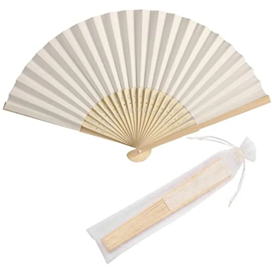 

50pcs Paper Hand Fan with Organza Bags Bamboo Handheld Folding Fans DIY Decorative Wedding Party Favors