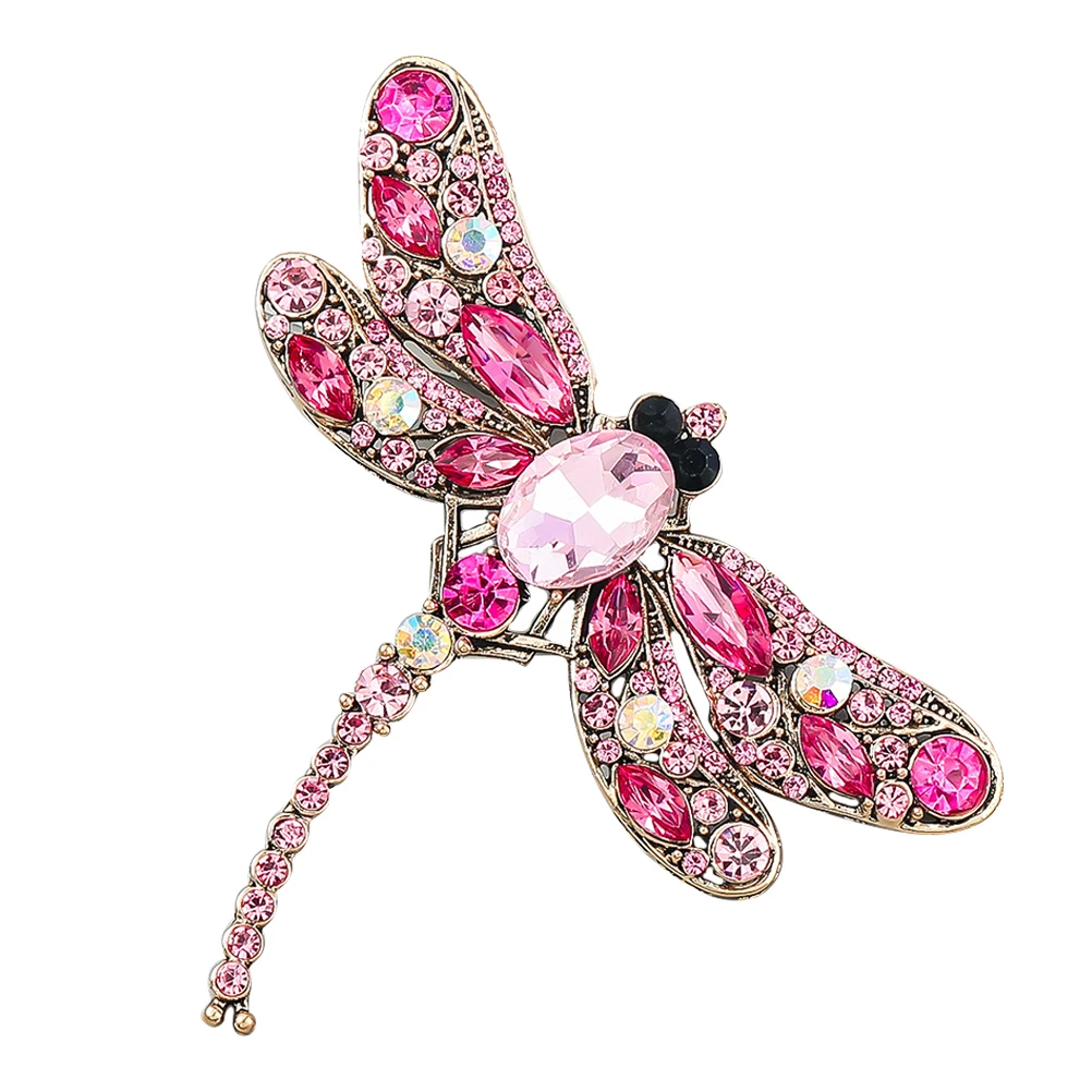 

Dragonfly Brooch Alloy Rhinestone Pink Decorative Clothes Lapel Pins Metal Badge Jewelry Gifts Ideas for Women