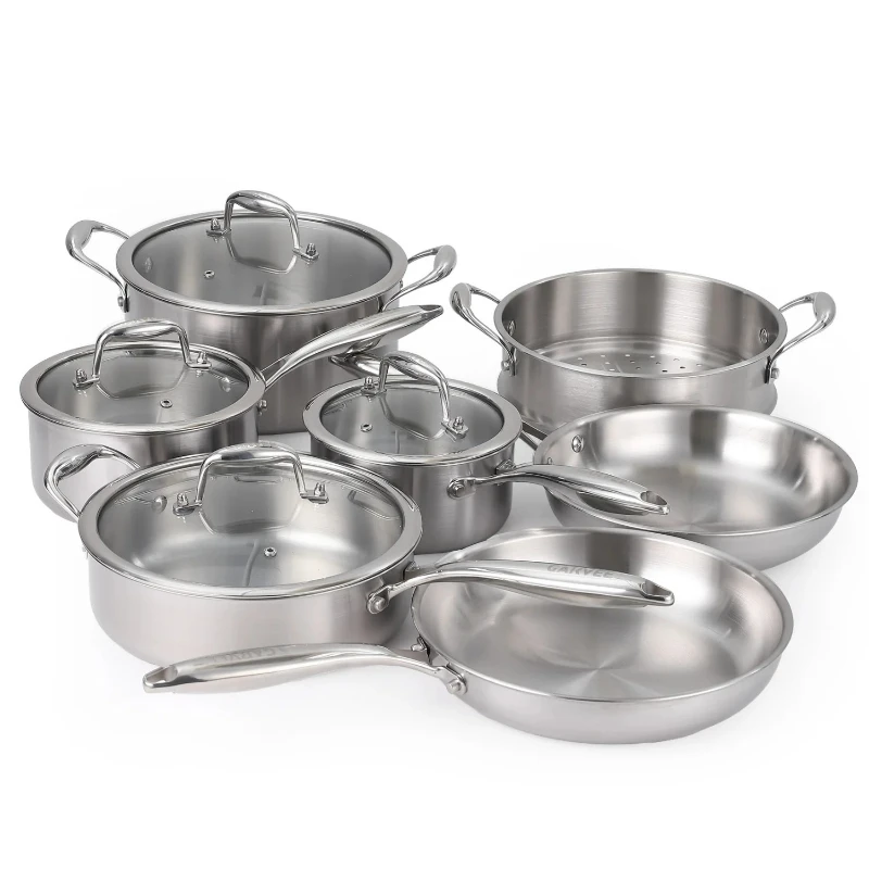 3 Ply Stainless Steel 11-Piece Cookware Set with Lids, Pots and Pans Kitchen Set,Frying Pans, Saute Pan & Stock Pot