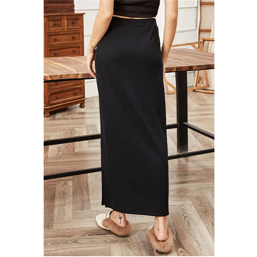 Spring Autumn 2022 New Korean Long Back Slit Skirt Pencil Skirts All-match High Waist Slimming Black Skirt Women Straight Skirts